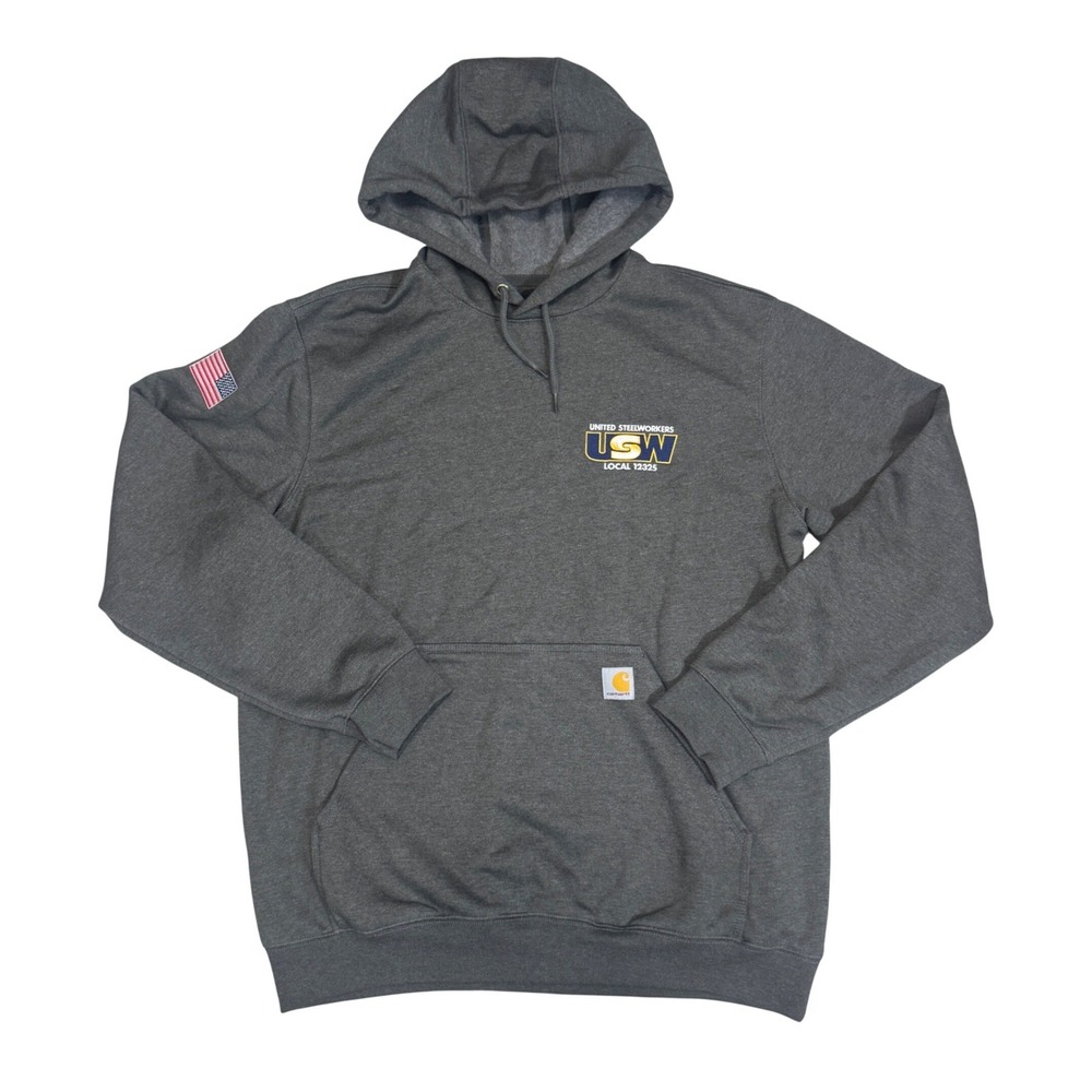 Carhartt Men L Midweight Hoodie USW Local 12325 American Flag Carbon Heather